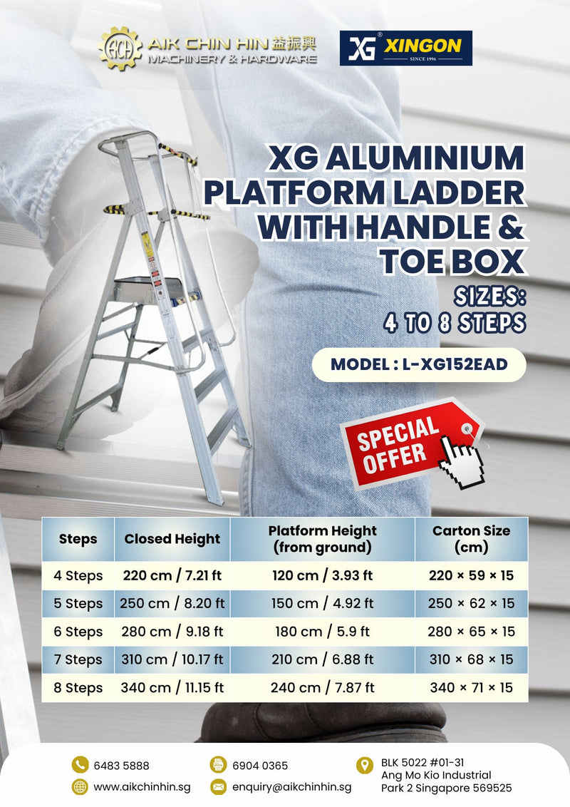 XG Aluminium Platform Ladder with Handle & Toe Box, Sizes : 4 Steps to