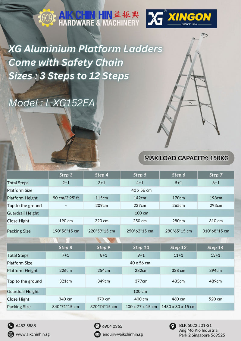 XG Aluminium Platform Ladders Come with Safety Chain | Sizes : 3 Steps to 14 Steps | Model : L-XG152EA Ladder XG 