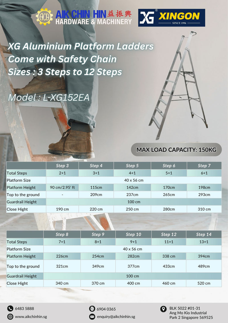 XG Aluminium Platform Ladders Come with Safety Chain | Sizes : 3 Steps
