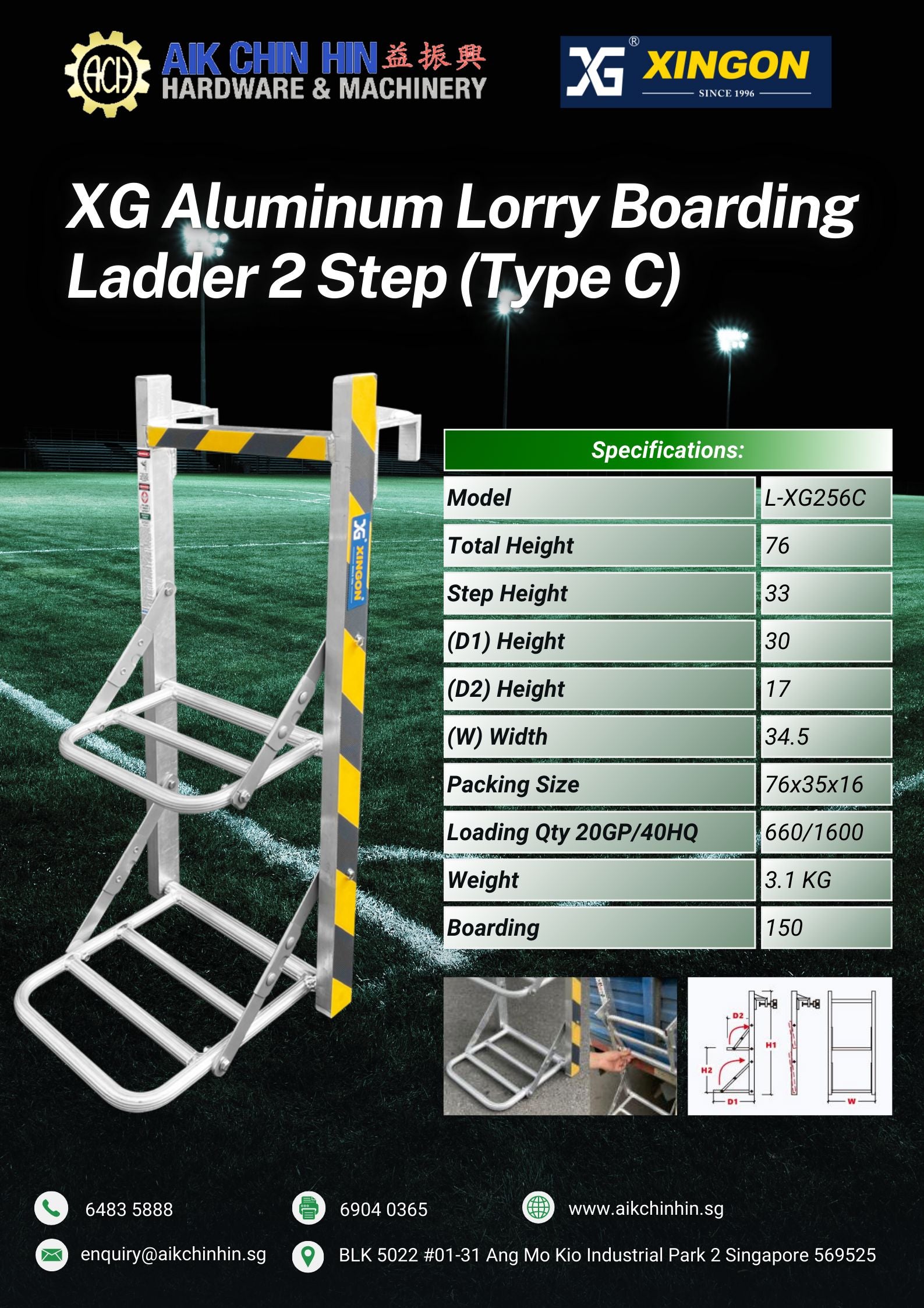 XG Aluminum Lorry Boarding Ladder 2 Step (Type C) #XG256C | Model : L-