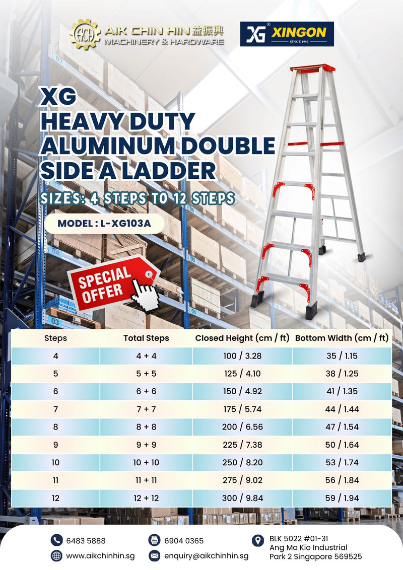 XG Heavy Duty Aluminum Double Side A Ladder | Model : L-XG103A