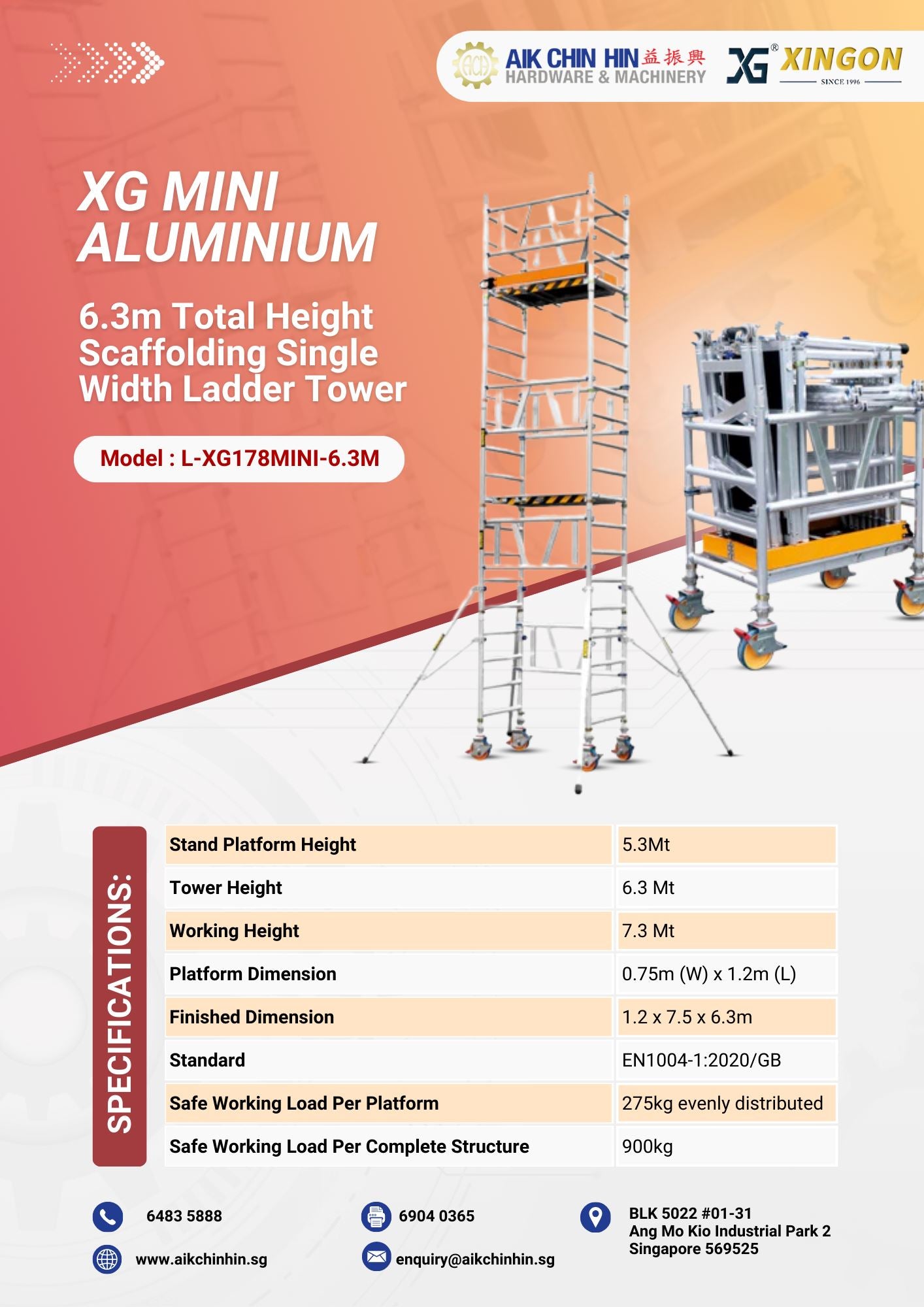 Mini Scaffolding Model Alum Mini Scaffolding (Platform : 5.3m) Working Height 7.3m With Assy