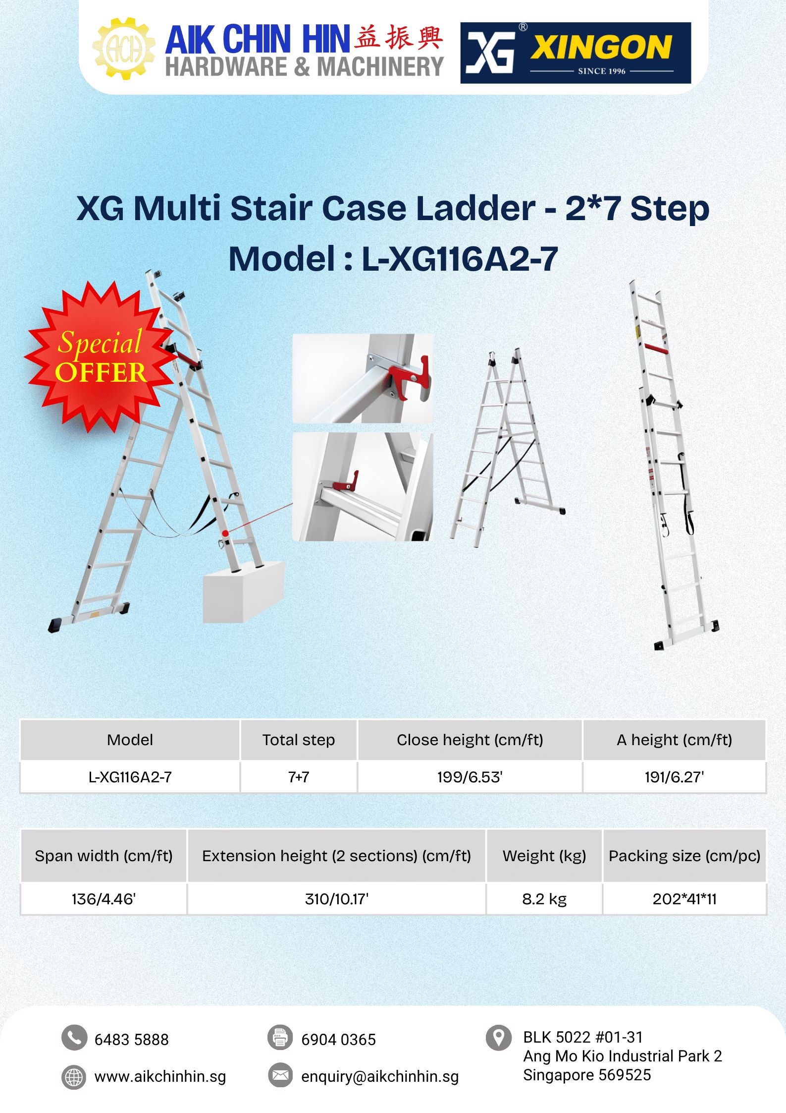 XG Multi Stair Case Ladder - 2*7 Step Model : L-XG116A2-7