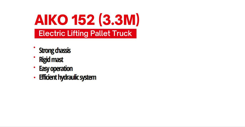 AIKO 3.3m 1.5 Ton Fully Electric Stacker Pu Wheel | Model: PT-AIKO152-3.3 Pallet Truck Aiko 