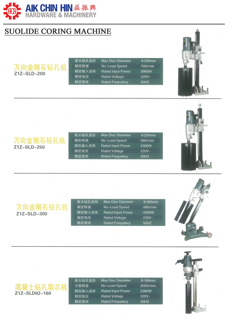 Aiko Suolide Coring Machine | Model : Z1Z SLD, Sizes : 6.5", 8", 10" and 12" - Aikchinhin