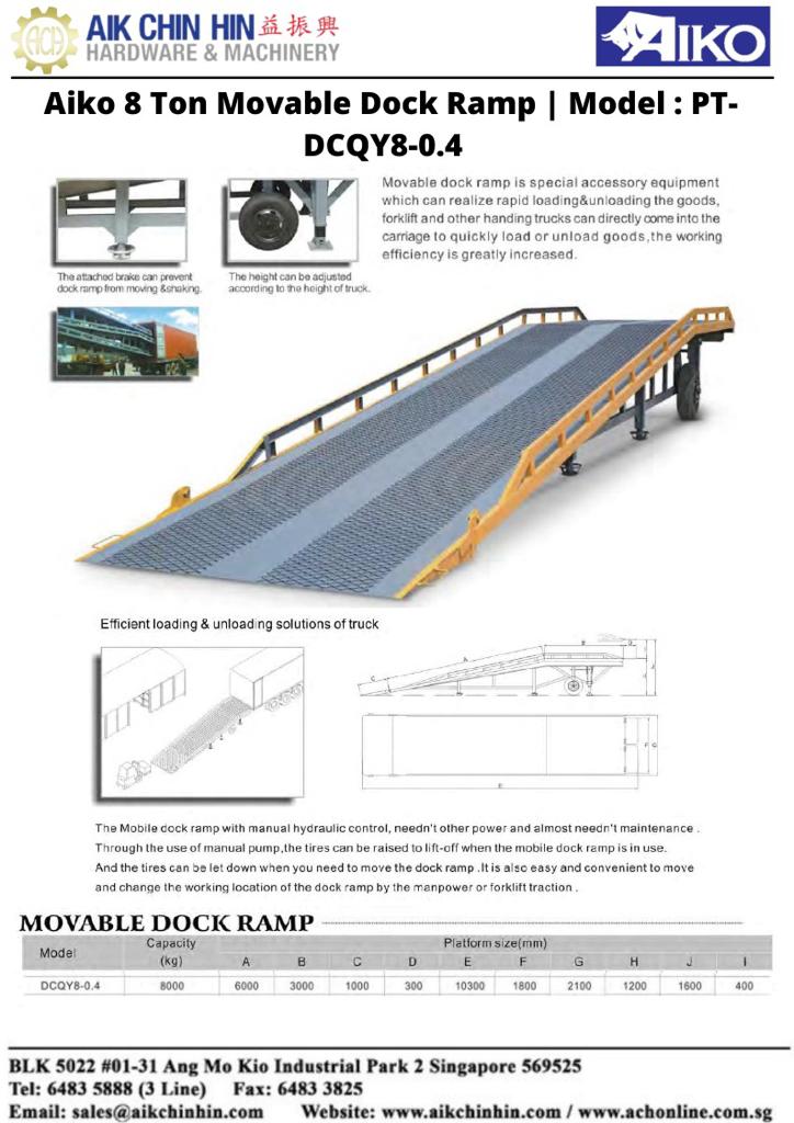 Aiko 8 Ton Movable Dock Ramp | Model : PT-DCQY8-0.4 Dock Ramp Aiko 