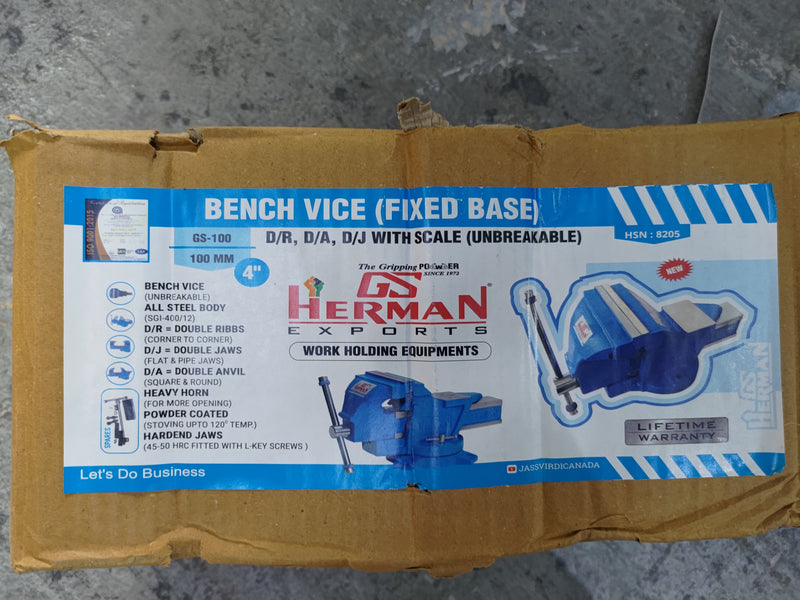 AIKO Bench Vice Fixed Base 100mm With Scale | Model: VISE-GS100-04 Bench Vise Aiko 
