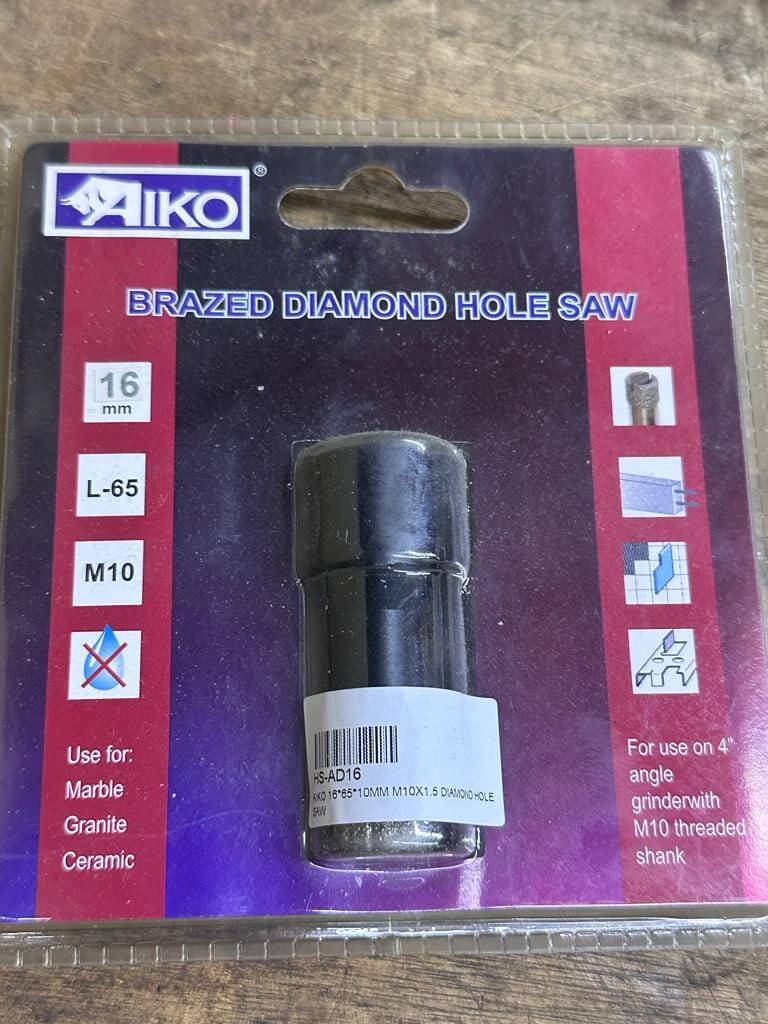 Aiko Brazed Diamond Hole Saw 16 - 40mm | Model : HS-AD Diamond Hole Saw Aiko 16*65*10MM M10X1.5 