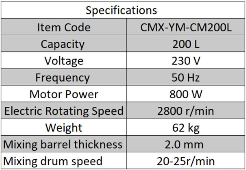 AIKO CM200L 230V Vertical Cement Mixer 200L| Model: CMX-YM-CM200L Cement Mixer Aiko 