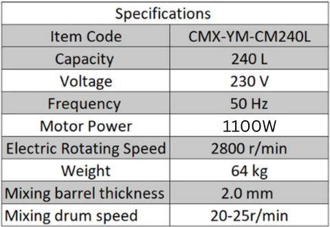 AIKO CM240L 230V Vertical Cement Mixer 240L | Model: CMX-YM-CM240L Cement Mixers Aiko 