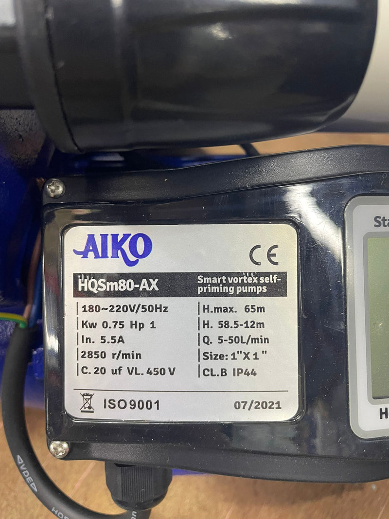Aiko HQSm80-AX 220V Smart Self-Priming Pump with 1" X 1" , 1Hp , 0.75Kw | Model : WP-HQSM80-AX Self-Priming Pump Aiko 