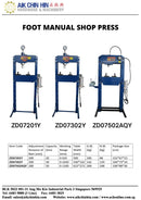 Aiko ZD07302Y Foot Manual Shop Press with 30T, C/WGauge | Model : SP-ZD07302Y Shop Press Aiko 
