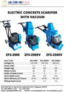 Aiko ZFS-200E Electric Floor Scarifier Machine with 240V, 200MM | Model : ZFS-200E Scarifier Machine Aiko 