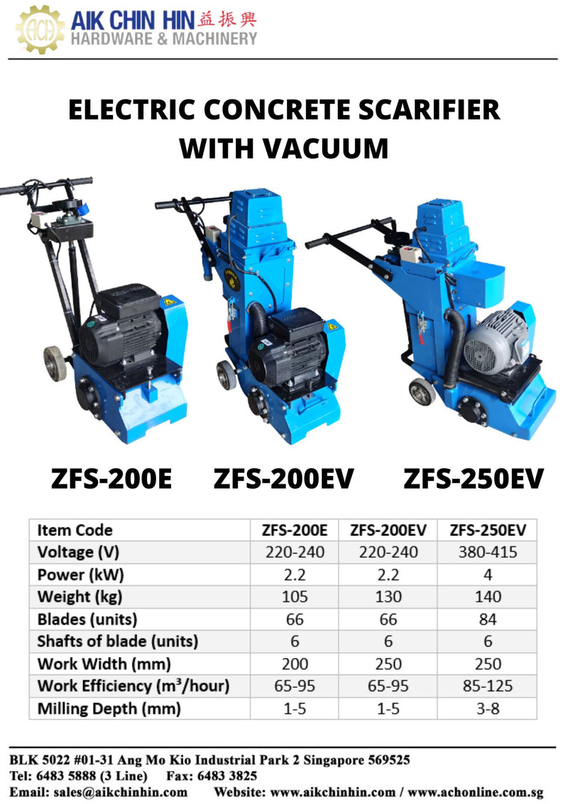 Aiko ZFS-250EV Electric Scarifier Machine With Vaccum Three Phase with 415V 250 mm | Model : ZFS-250EV Scarifier Machine Aiko 