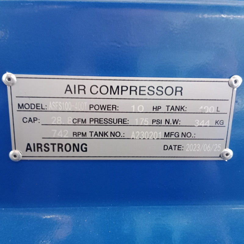 AIRSTRONG 10HP 400L 2 Stage 3Phase (415V) 12 Bar Air Compressor | Model : ASFS100-400T Air Compressor AIRSTRONG 