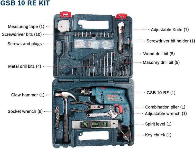 Bosch GSB10RE Professional Impact Drill Set with Hand Tools and Accessories | Model : B-GSB10RE Impact Drill BOSCH 