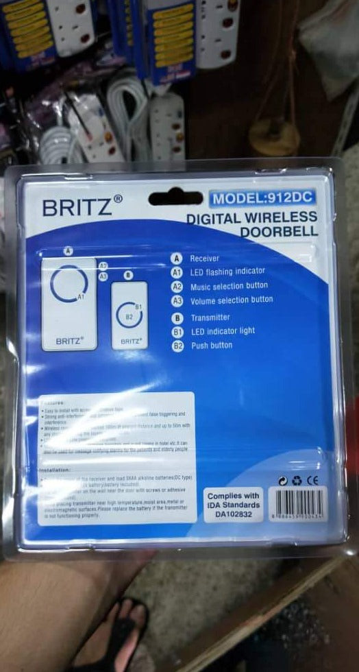 Britz 912Dc W'Less Door Chime | Model : DR-DB-912DC Britz 