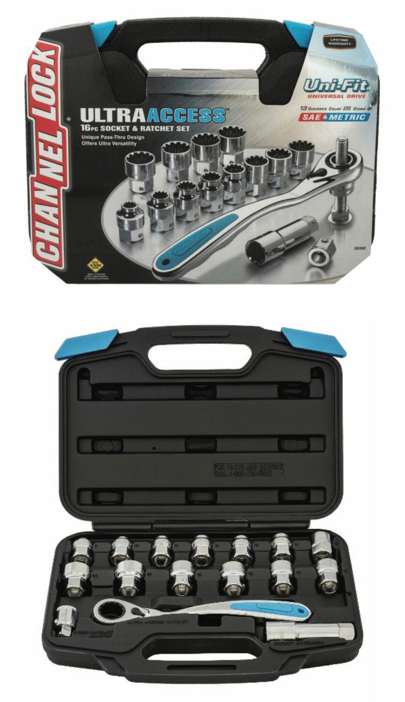 Channellock 3/8" Dr Uni-fit, Pass-thru Socket Set 39100 - USA | Model : 003-003-39100 Socket Set Channellock 