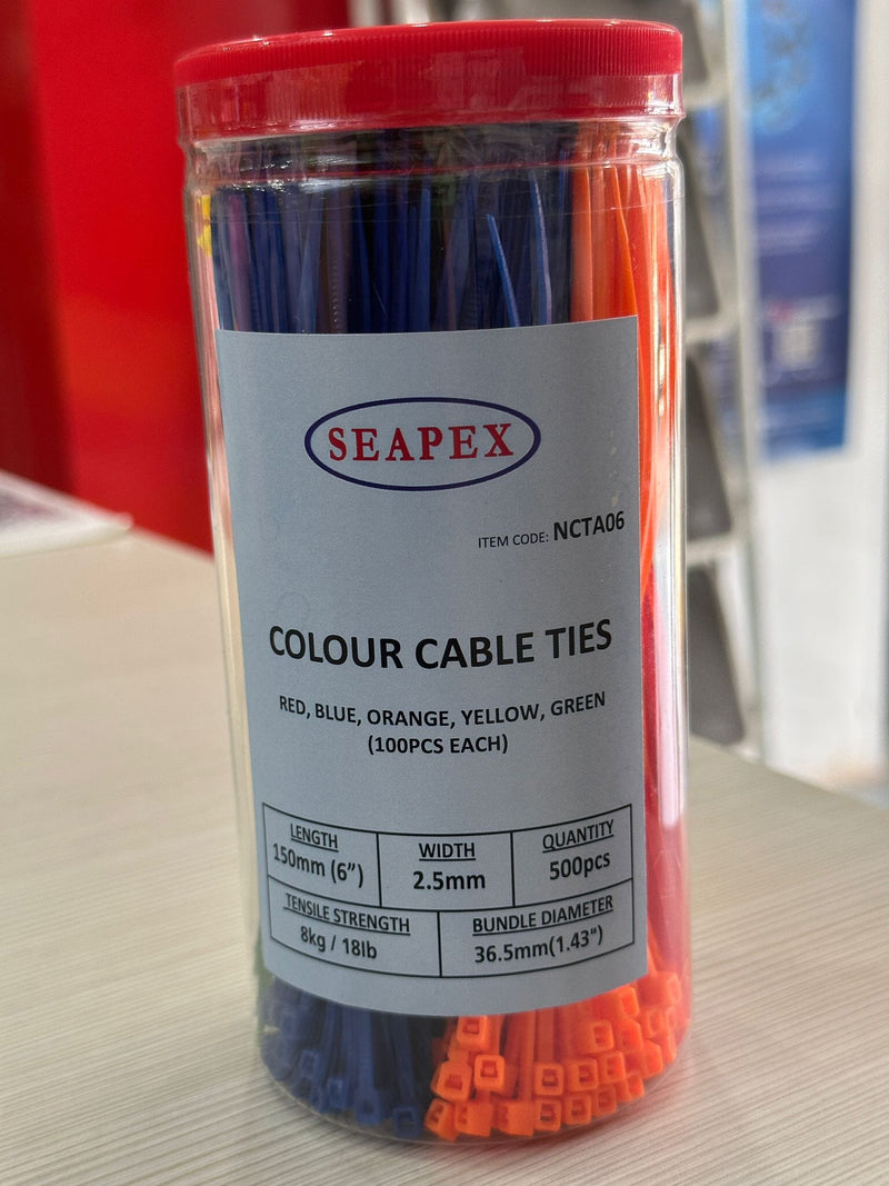 Colour Cable Tie 6"X2.5mm (500pc/pkt) | Model : CTM-0625 Wire & Cable Ties Seapex 