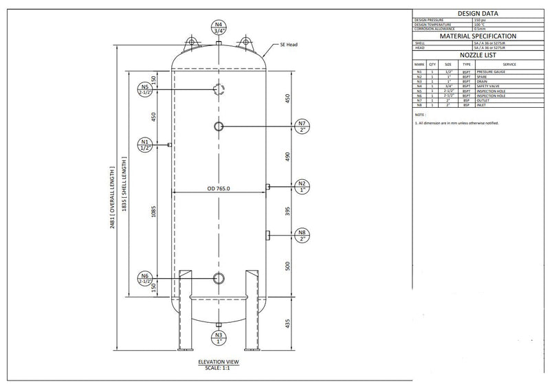 Dancomair 1000 Litres Vertical Air Receiver Tank 10bar ASME come with Standard Accessories | Model : 12-TV1000L Vertical Tank Dancomair 