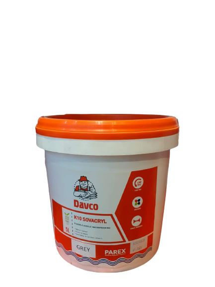 Davco 5L K10 Sovacryl | Color : White & Grey | Model : DAVCO-K10 Waterproof Solutions DAVCO-SIKA 