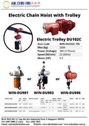 Duke Electric 6m Chain Hoist 2000kg with Trolley 4way controller | Model : WIN-DU906+DU102C Winch Duke 