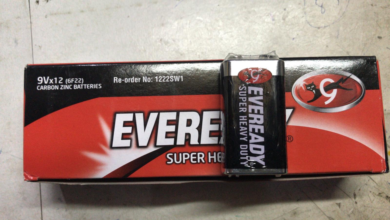 Eveready Battery Size 9V 1222 Model BATEV1222 Sold per piece