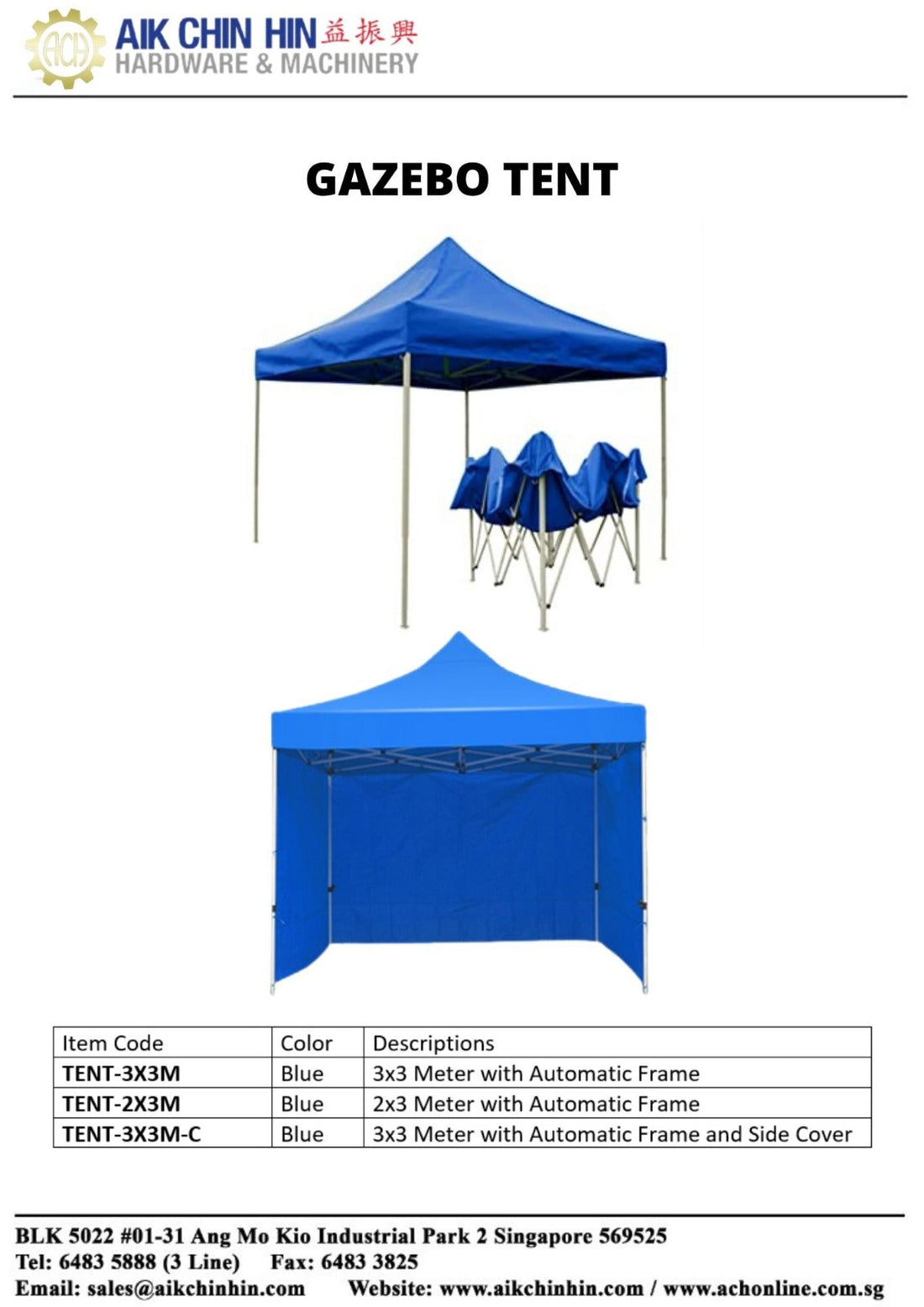 Gazebo Tent With Automatic Frame (Blue) | Model : TENT- | Size : 2 X 3