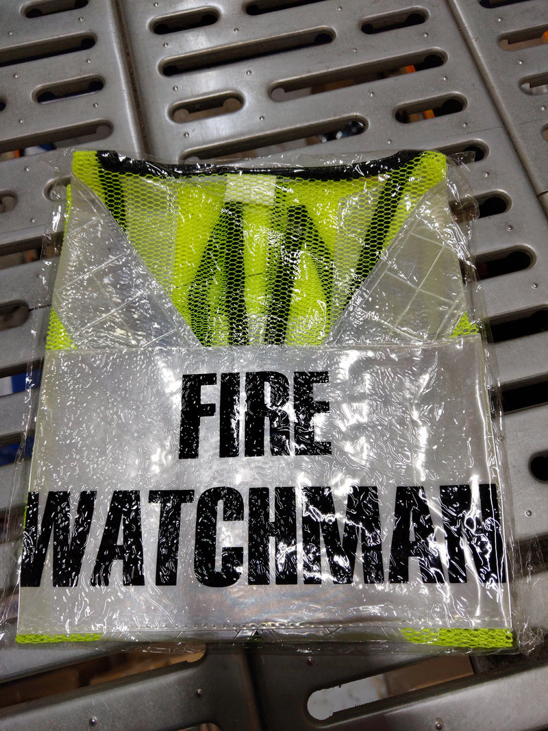 Green Safety Vest with words at back, Wording : Banksman, Fire Watchman, Lifting Supervisor, Rigger/Signal man, Security, Signal man, Traffic Controller | Model: VEST-G- Safety Vest Aiko Fire Watchman 