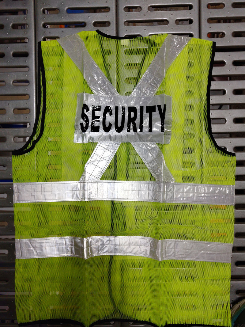 Green Safety Vest with words at back, Wording : Banksman, Fire Watchman, Lifting Supervisor, Rigger/Signal man, Security, Signal man, Traffic Controller | Model: VEST-G- Safety Vest Aiko Security 