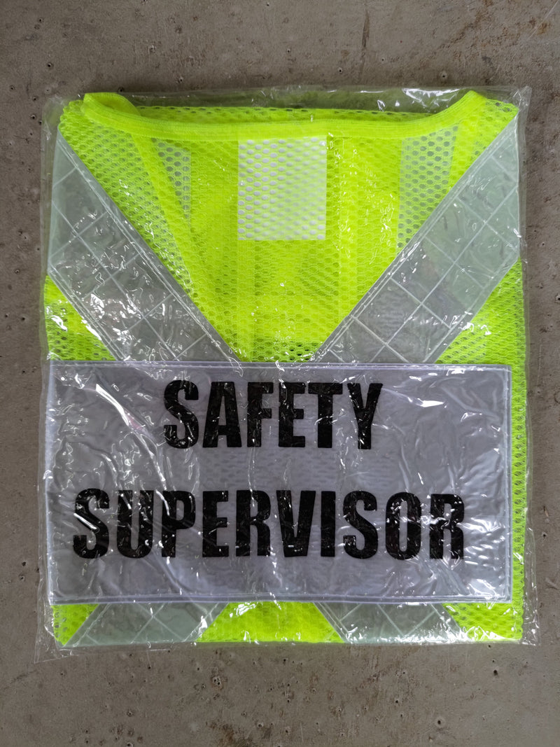 Green Safety Vest with words at back, Wording : Banksman, Fire Watchman, Lifting Supervisor, Rigger/Signal man, Security, Signal man, Traffic Controller | Model: VEST-G- Safety Vest Aiko Safety Supervisor 