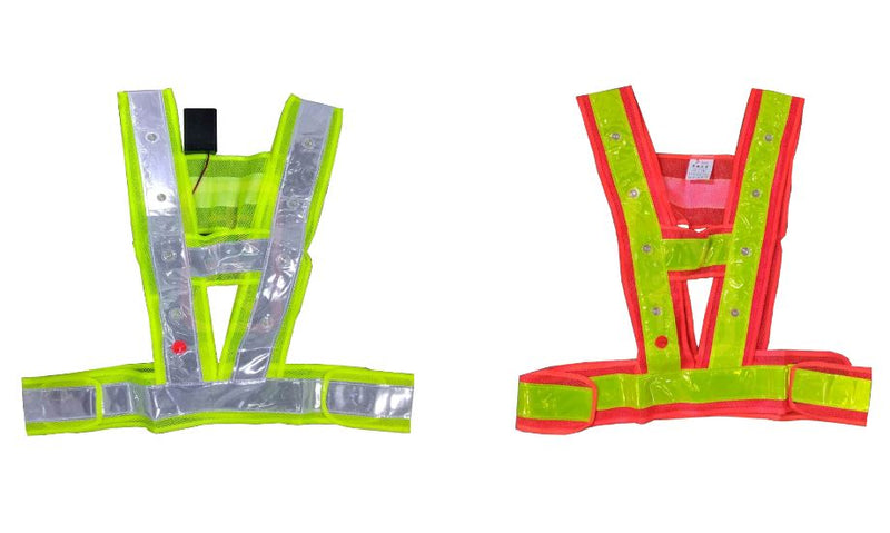 Green/Red LED Reflective Safety Vest (Free Size,16 Led Without Logo) | Model: VEST- Aiko 