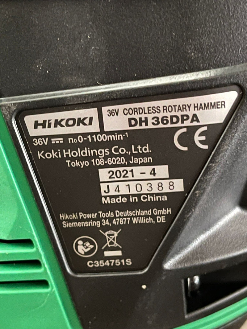 Hikoki 36V Multi Volt Cordless Rotary Hammer Dh36Dpa +Dv36Da | Model : H-DH36DPA-C Cordless Rotary Hammer Hikoki 
