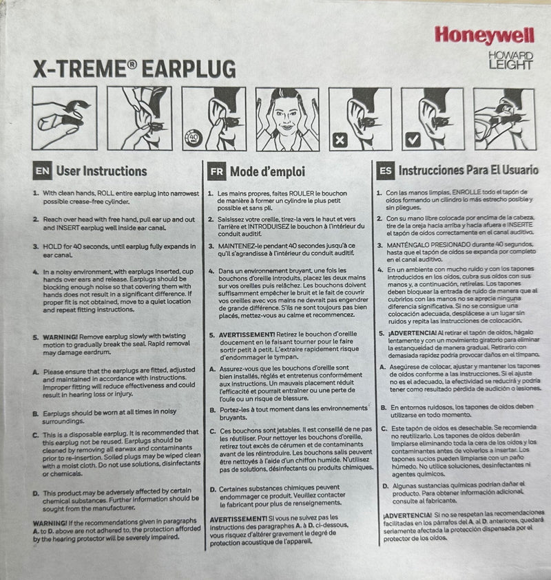 Honeywell Howard Leight X-TREME XTR-1 Uncorded Foam Earplug Single Use | Model : EP1-XTR-1 Ear Plug Honeywell 
