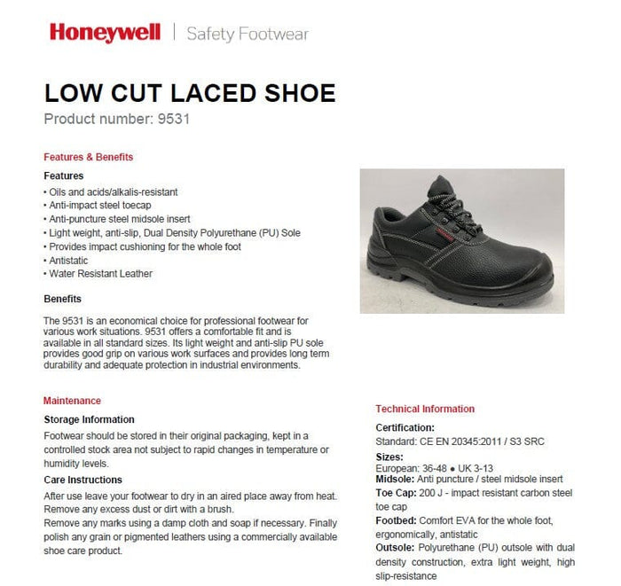 Honeywell S3 SRC Low Cut Ankle Laced Safety Shoe Model SHOE H9531