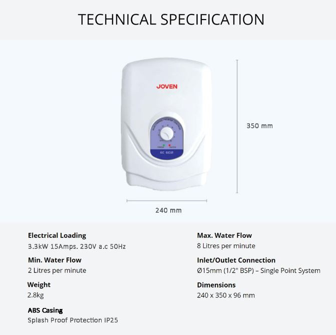 Joven Instant EC602 Water Heater Joven 