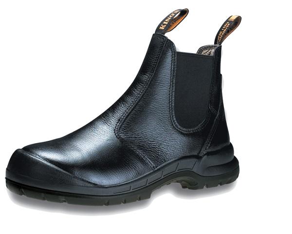 KING'S Black Leather Elastic Sided Pull-up Boot Safety Shoe | Model : KWD706 | UK Sizes: #5, #6, #7, #8, #9, #10, #11