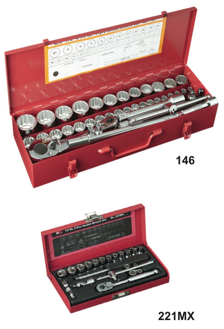 M10 1/4", 1/2", 3/4" Dr Combination Socket Set 146 + 221MX - Singapore | Model : 003-011-1461 Socket Set M10 
