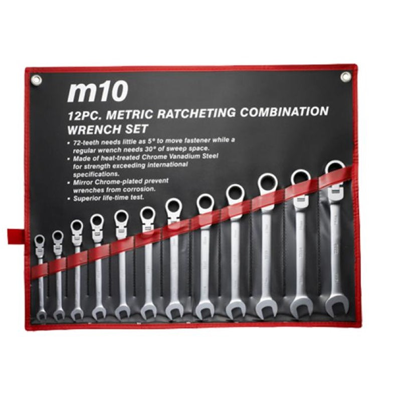 M10 Gear Ratchet Flex Combination Wrench Set 12fr 8mm To 19mm - 12pcs | Model : M10-005-057-712 Ratchet Flex Combination Wrench M10 