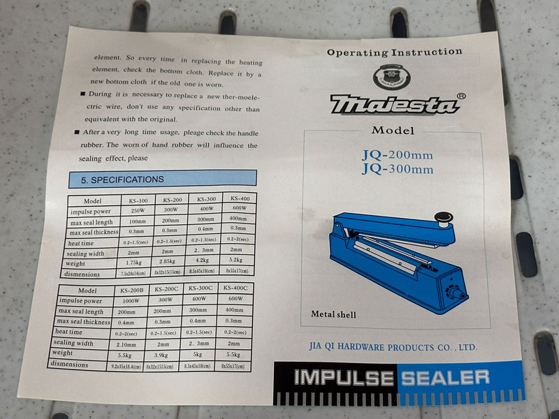 Majesta Impulse Sealer 8" - 12" | Model : SEALER-M Aikchinhin 