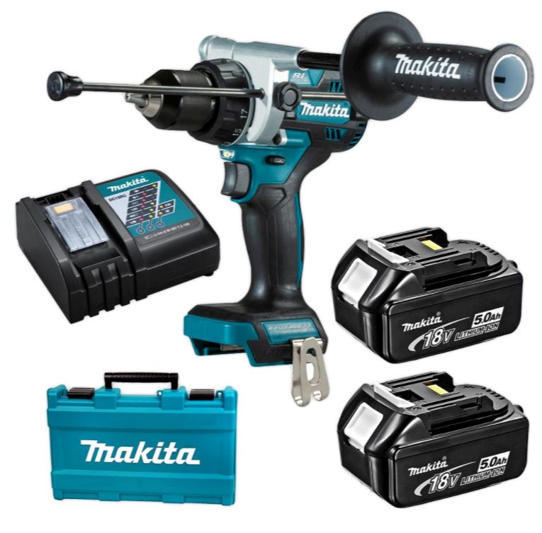 Makita 18V Bl 13mm Cordless Hammer Driver Drill Come With 2 x 5.0Ah Batteries x 1 Chargers | Model : M-DHP486RTE Cordless Hammer Driver Drill MAKITA 