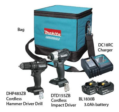 Makita 18V Combo Kit with Hammer Driver Drill (DHP483) Impact Driver