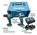 MAKITA 18V COMBO SET (DLX 2181 TJ), Includes DHP 484 Z + DTD 154 Z, WITH 2X 5.0AH BATTERY & CHARGER DLX 2181 TJ - Aikchinhin