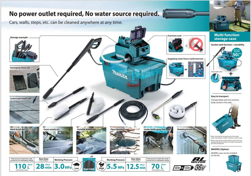 Makita 18Vx2 DC High Pressure Cleaner / Washer (Body Only) | Model : M-DHW080ZK Pressure Washer MAKITA 