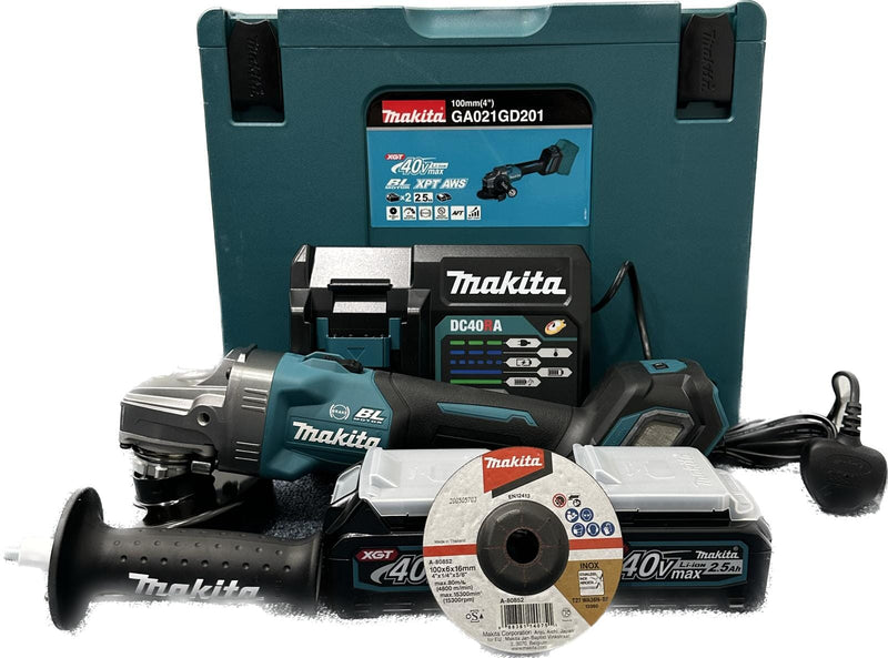 Makita 4" 40V Cordless Brushless Angle Grinder GA021GD201 Come With 2.5Ah battery and Charger | Model : M-GA021GD201 Cordless Angle Grinder MAKITA 