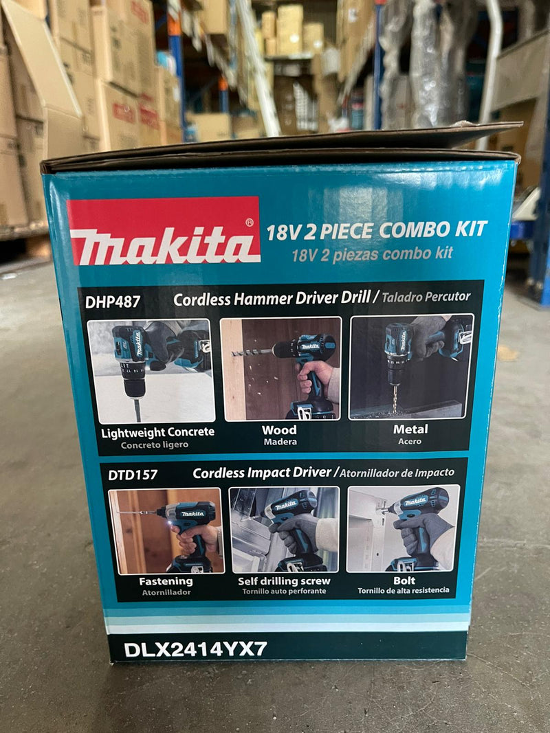 Makita (DTD157+DHP487) 18v 1.5ah Cordless Combo Kit (Free Makita Bag!) | Model : M-DLX2414YX7 Cordless Combo Kit MAKITA 