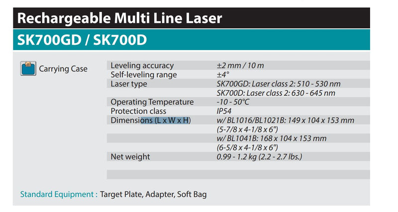 MAKITA SK700GDZ 12Vmax Rechargeable Green Multi Line Laser (Bare Unit) | Model: M-SK700GDZ Multi Line Laser MAKITA 