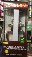 Nelon Handle Lockset for Entrance (Main) Door | Model : LK-NL-H1711 (AB/AC/SN) | Colours : Gold (AB), Silver (SN), Bronze (AC) Handle Lockset Nelon 