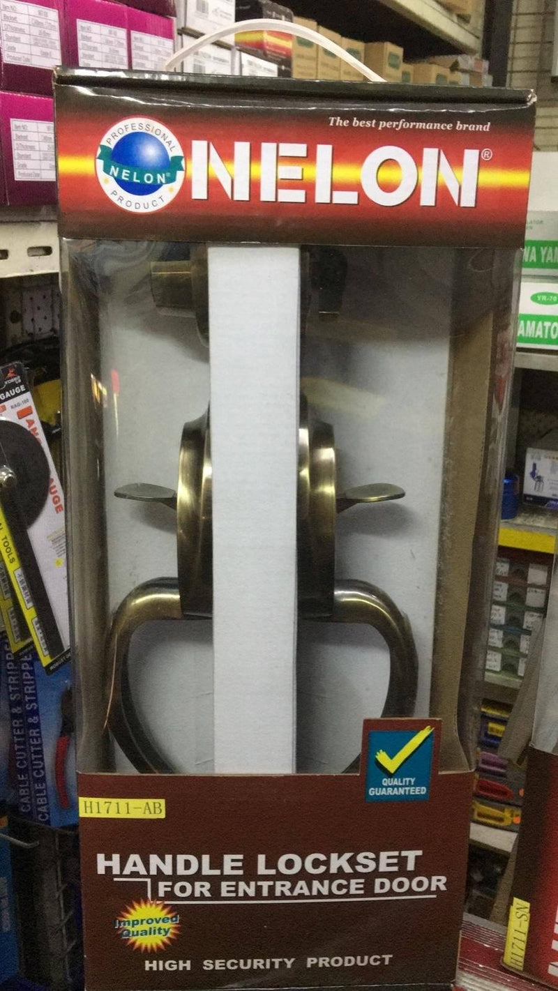 Nelon Handle Lockset for Entrance (Main) Door | Model : LK-NL-H1711 (AB/AC/SN) | Colours : Gold (AB), Silver (SN), Bronze (AC) Handle Lockset Nelon 