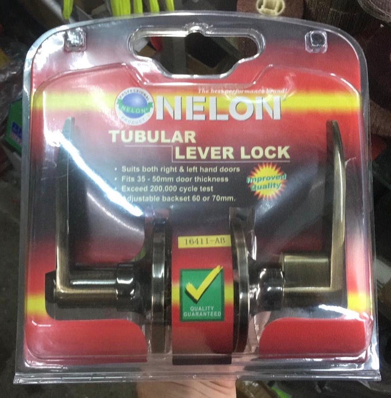 Nelon Tubular Lever Lock (Lockable Door Handle) for 75mm Entrance | Model : LK-NL-16411AB (16411AB) Tubular Lever Lock Nelon 